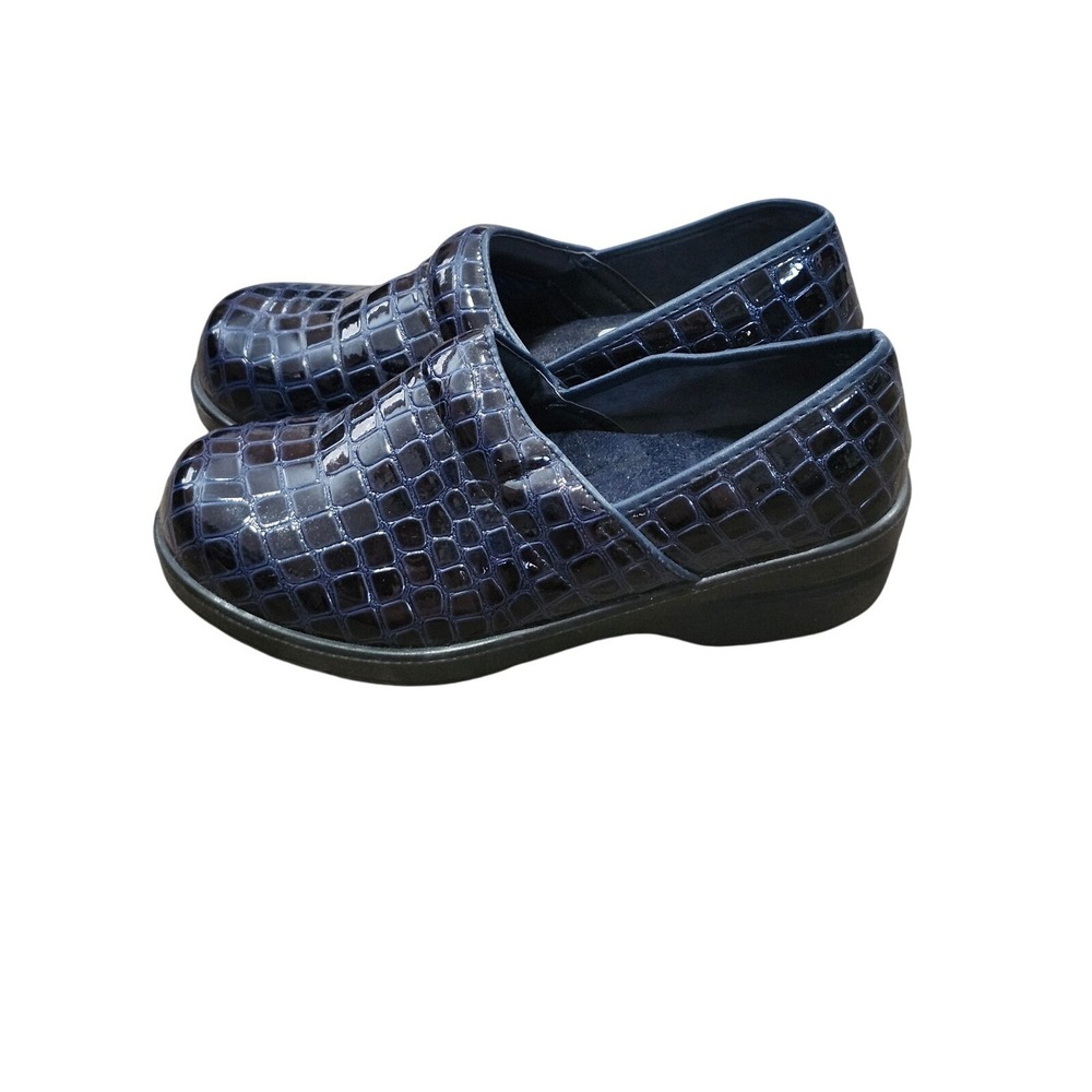 Cushionaire Womens Navy Blue Croc Embossed Patent Leather Clogs Shoes Size 8 M